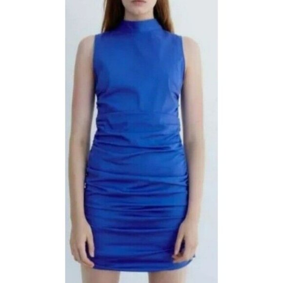ALT Bella Swan Twilight Zara Mini Dress Bodycon Size Medium Cobalt Blue Ruched - Picture 1 of 12